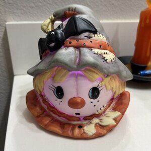 VTG Scarecrow Head w/Bat Ceramic Halloween Fall Decor 80s 90s in Box